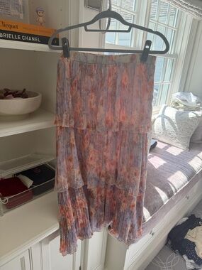 Tiered Pleated Floral Midi Skirt - Lavender Peach